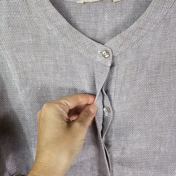 Soft Surroundings Textured Linen Button Up Tunic 1X Khaki Minimalist Lagenlook - Picture 3 of 11